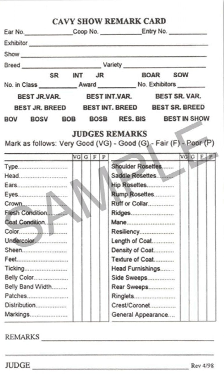 ARBA Comment Cards